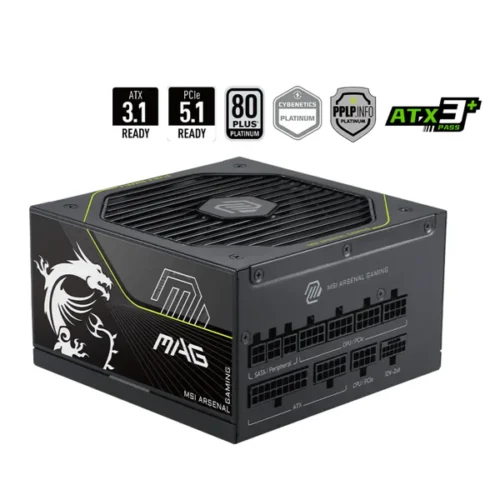 MSI 1000W MAG A1000PLS PCIE5 ATX 3.1 80 Plus Platinum Full Modular Power Supply (PS-MAA10P5)